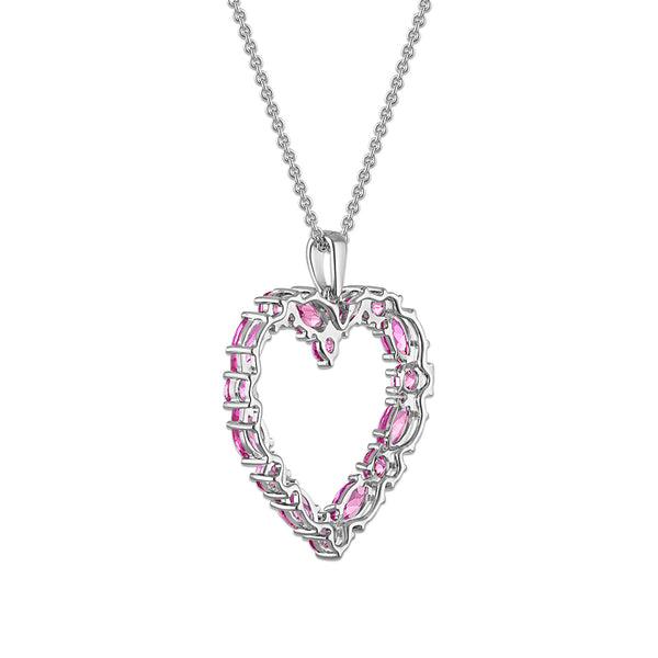 Created Pink Sapphire 18-inch Heart Pendant in Sterling Silver