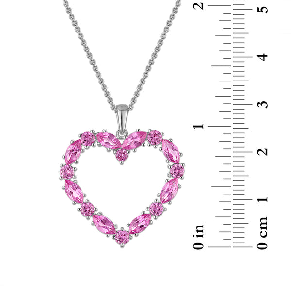 Created Pink Sapphire 18-inch Heart Pendant in Sterling Silver