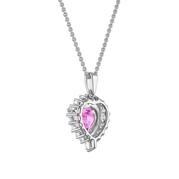Created Pink and White Sapphire 18-inch Heart Pendant in Sterling Silver