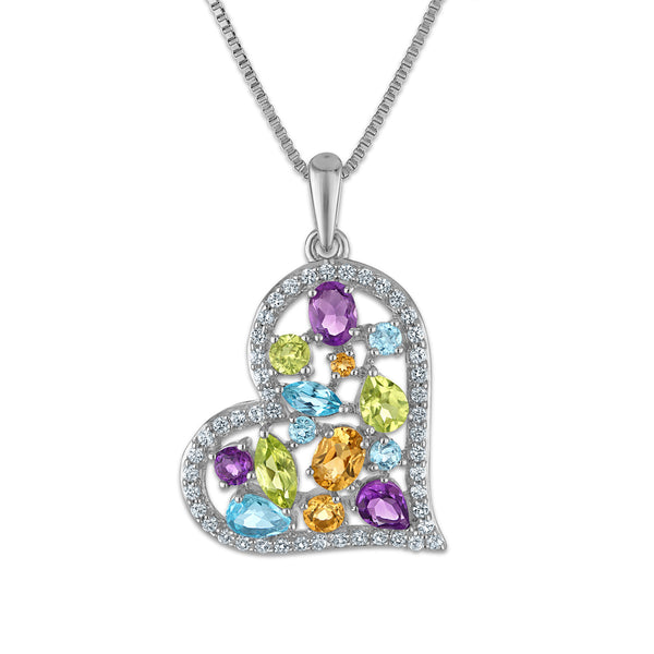 Multi-Color Multi-Gemstone Hearts & Symbols Pendant in 925 Silver