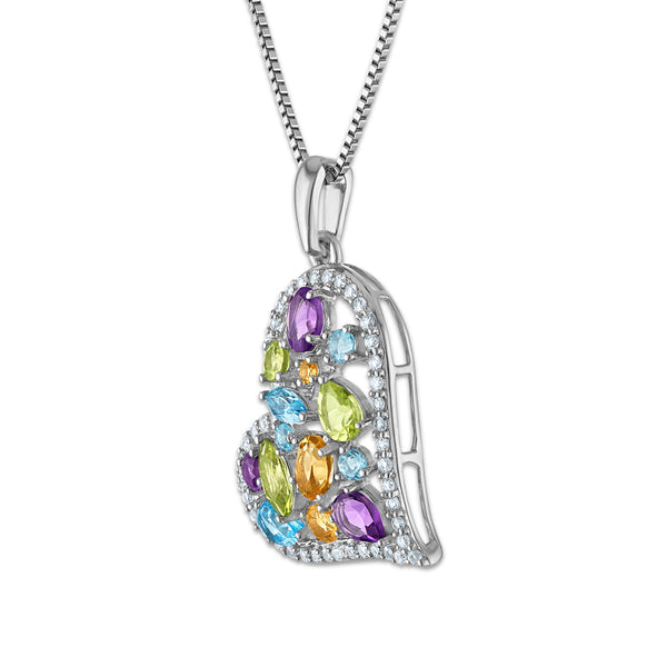 Multi-Color Multi-Gemstone Hearts & Symbols Pendant in 925 Silver