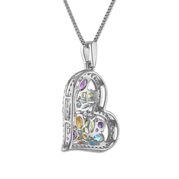 Multi-Color Multi-Gemstone Hearts & Symbols Pendant in 925 Silver