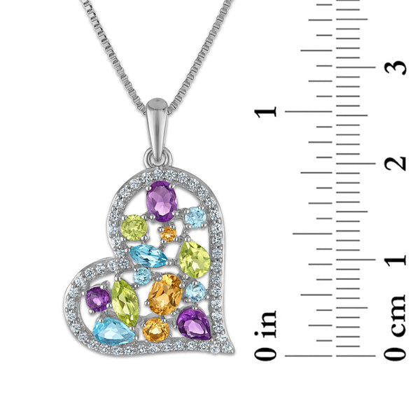 Multi-Color Multi-Gemstone Hearts & Symbols Pendant in 925 Silver