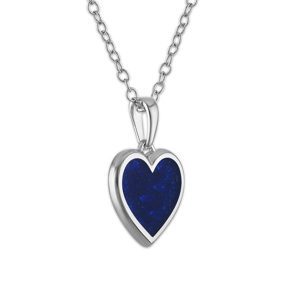Crushed Blue Sapphire 18-inch Heart Pendant in Sterling Silver