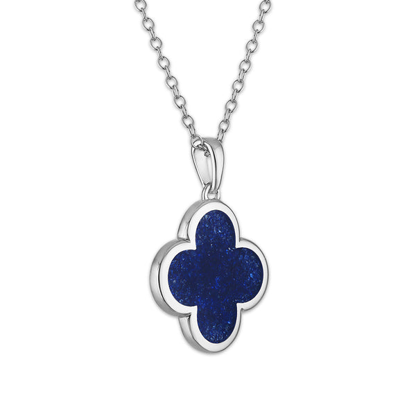 Crushed Blue Sapphire 18-inch Clover Pendant in Sterling Silver