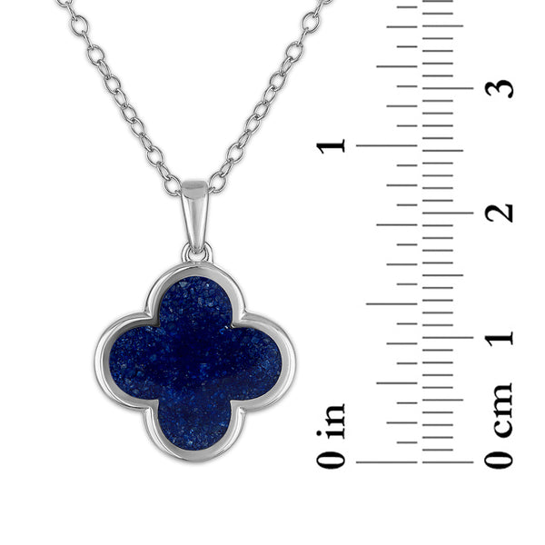 Crushed Blue Sapphire 18-inch Clover Pendant in Sterling Silver