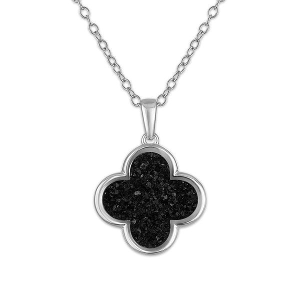 Crushed Black Diamond 18-inch Clover Pendant in Sterling Silver
