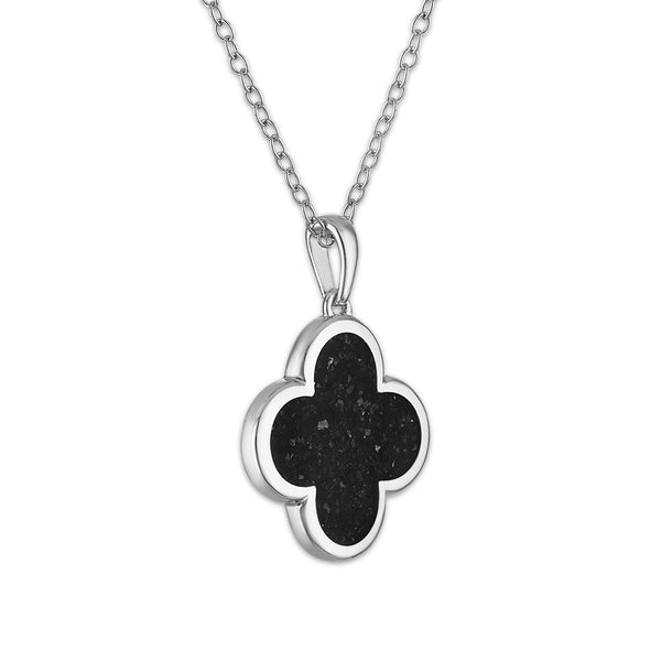 Crushed Black Diamond 18-inch Clover Pendant in Sterling Silver