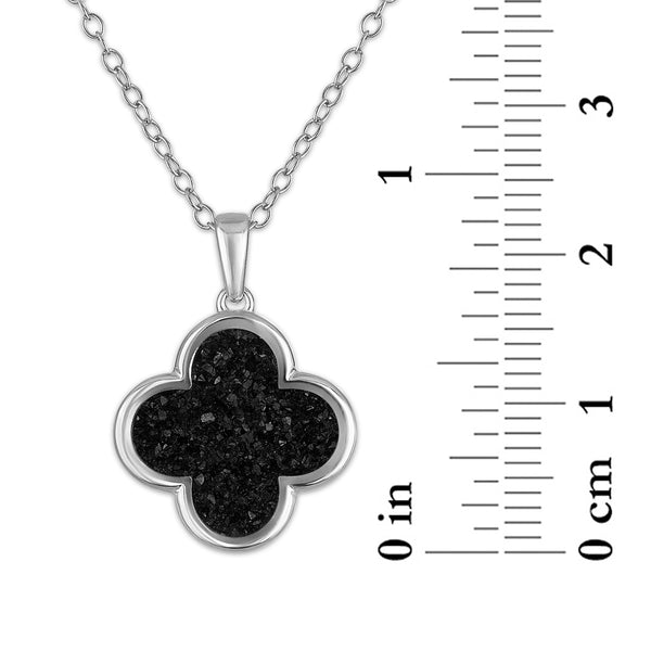 Crushed Black Diamond 18-inch Clover Pendant in Sterling Silver