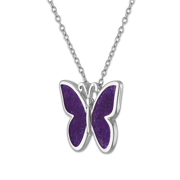 Crushed Amethyst 18-inch Butterfly Pendant in Sterling Silver
