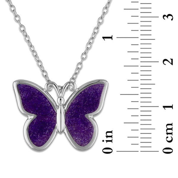 Crushed Amethyst 18-inch Butterfly Pendant in Sterling Silver