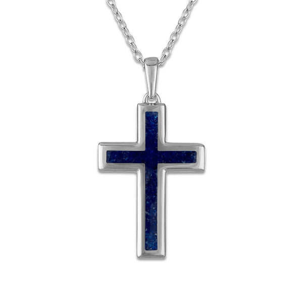 Crushed Blue Sapphire 18-inch Cross Pendant in Sterling Silver
