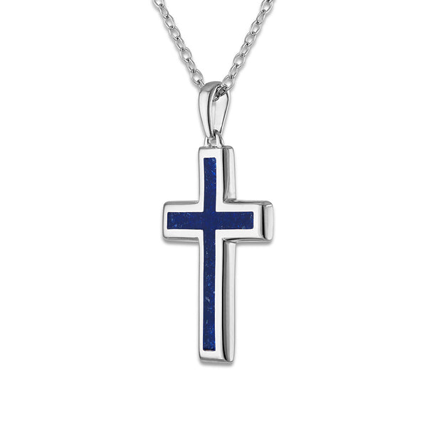 Crushed Blue Sapphire 18-inch Cross Pendant in Sterling Silver