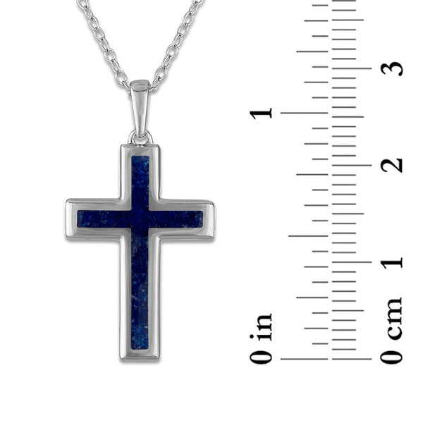 Crushed Blue Sapphire 18-inch Cross Pendant in Sterling Silver