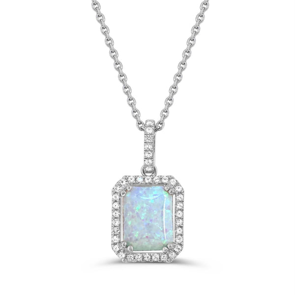 9X7MM Created Opal and White Sapphire 18-inch Pendant in Sterling Silver
