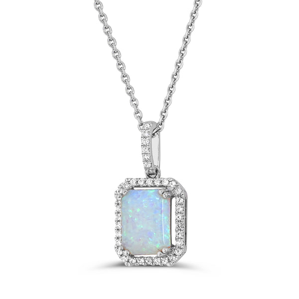 9X7MM Created Opal and White Sapphire 18-inch Pendant in Sterling Silver