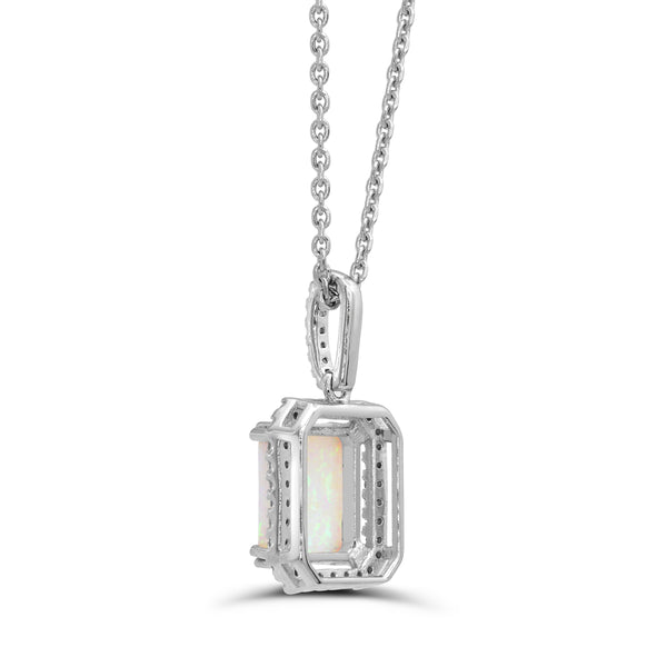 9X7MM Created Opal and White Sapphire 18-inch Pendant in Sterling Silver