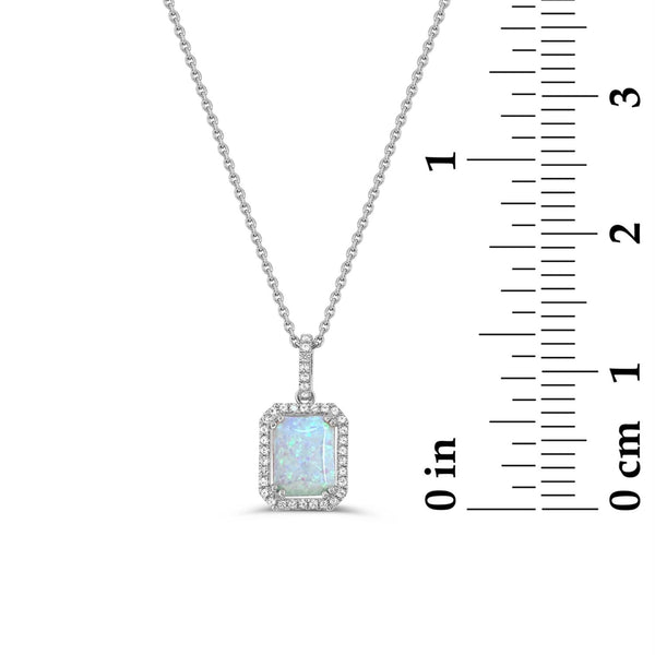 9X7MM Created Opal and White Sapphire 18-inch Pendant in Sterling Silver
