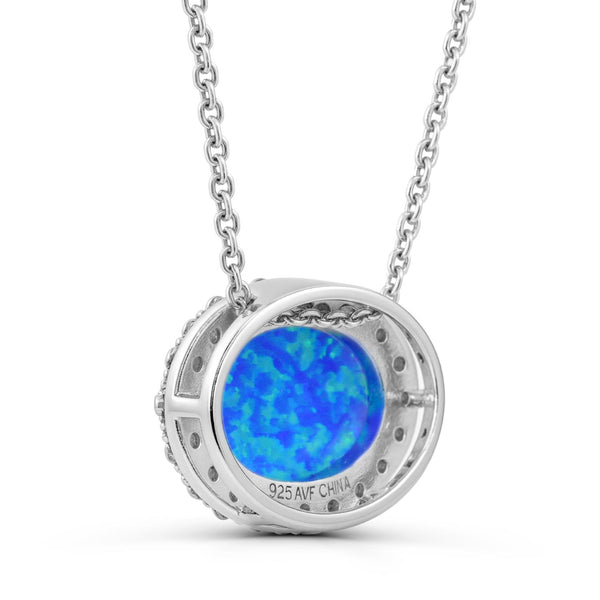 Created Blue Opal and White Sapphire Halo 18-inch Necklace in Sterling Silver