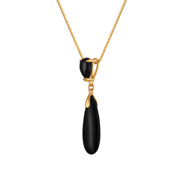 Black Onyx Drop / Dangle Pendant in 925 Silver