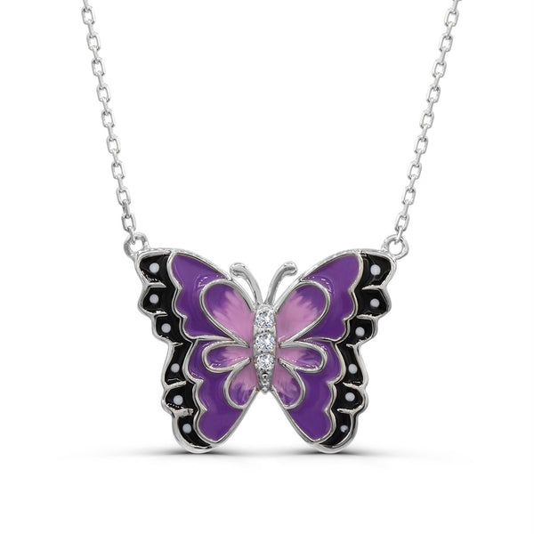 White White Sapphire Butterfly Necklace in 925 Silver