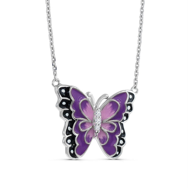 White White Sapphire Butterfly Necklace in 925 Silver