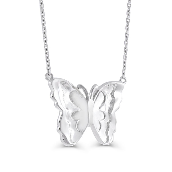 White White Sapphire Butterfly Necklace in 925 Silver