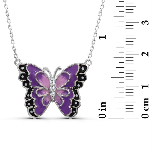White White Sapphire Butterfly Necklace in 925 Silver