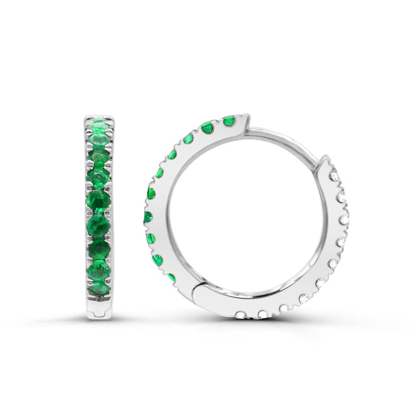 Created Emerald and White Sapphire Reversible Hoops in Sterling Silver