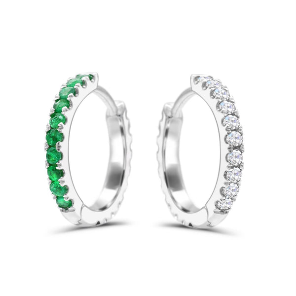 Created Emerald and White Sapphire Reversible Hoops in Sterling Silver