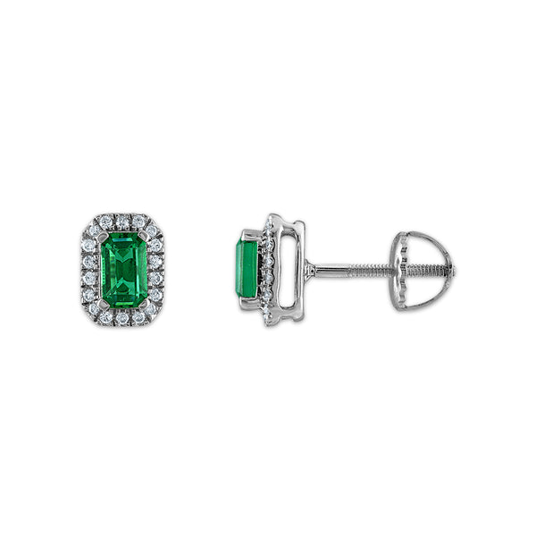 Emerald and Diamond Halo Stud Earrings in 10KTGold