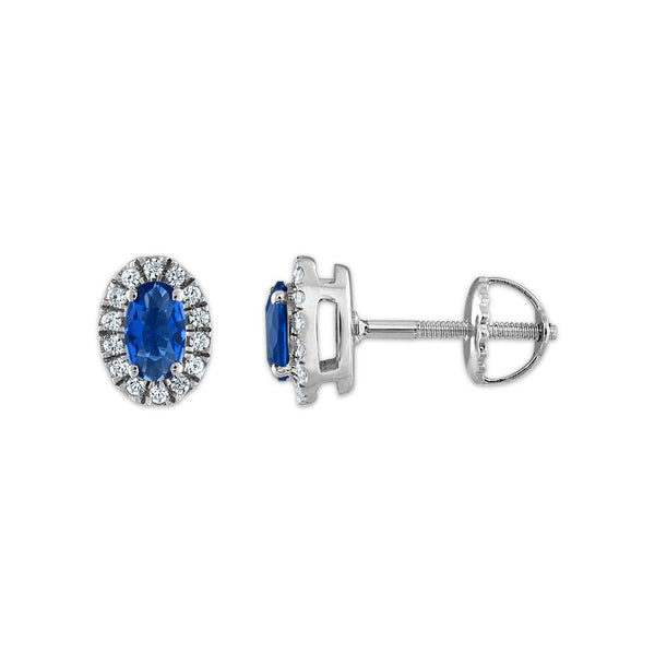 Blue Blue Sapphire Halo Earrings in 10KT Gold