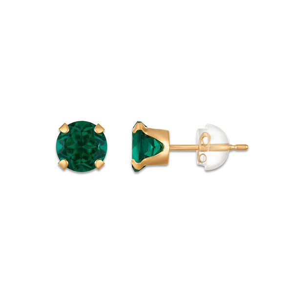6MM Round Emerald Birthstone Stud Earrings in 10KT Yellow Gold