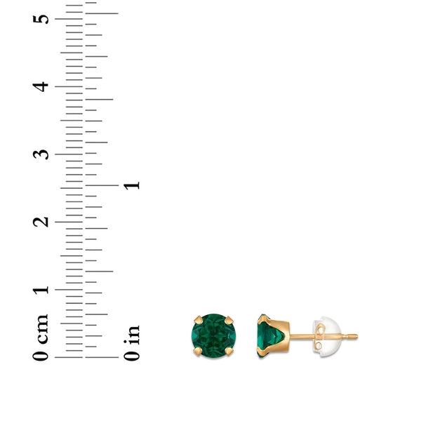 6MM Round Emerald Birthstone Stud Earrings in 10KT Yellow Gold