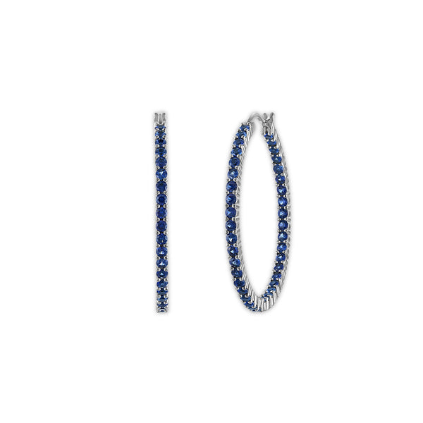 Blue Blue Sapphire Hoop Earrings in 925 Silver