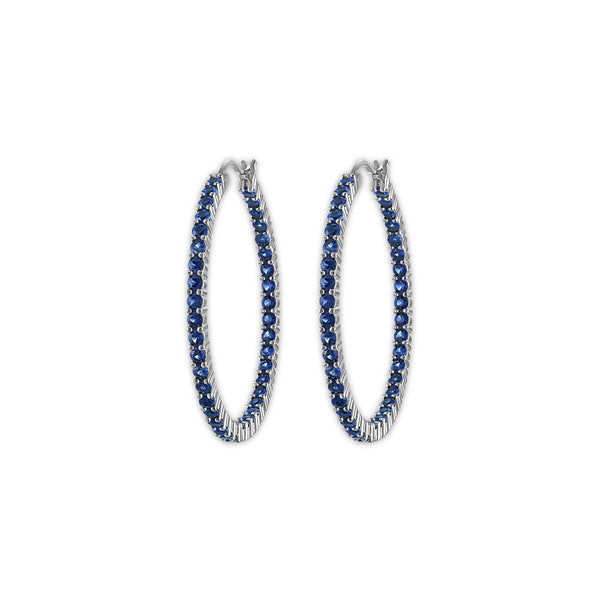 Blue Blue Sapphire Hoop Earrings in 925 Silver