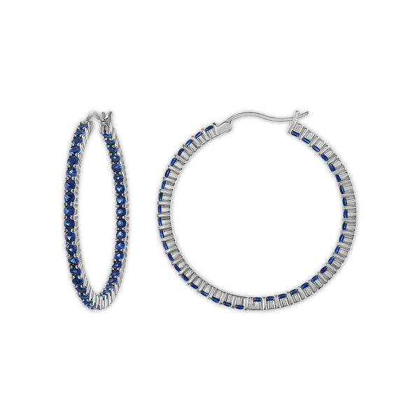 Blue Blue Sapphire Hoop Earrings in 925 Silver