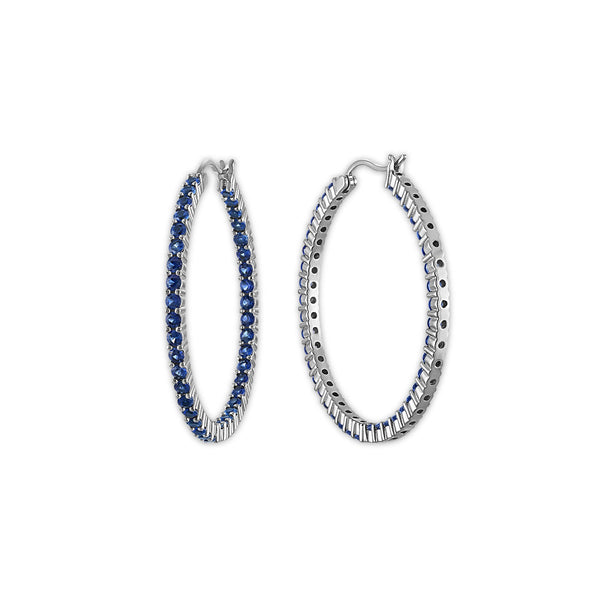 Blue Blue Sapphire Hoop Earrings in 925 Silver