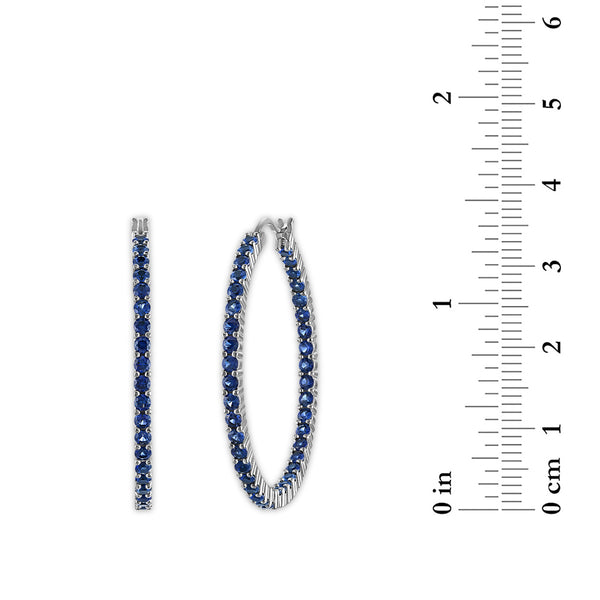 Blue Blue Sapphire Hoop Earrings in 925 Silver