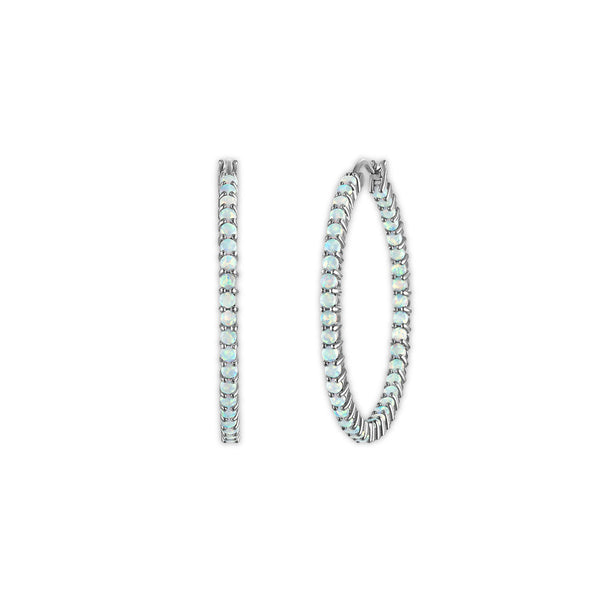 White Opal Hoop Earrings in 925 Silver