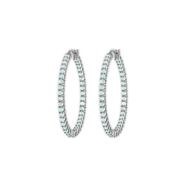 White Opal Hoop Earrings in 925 Silver