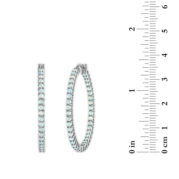 White Opal Hoop Earrings in 925 Silver