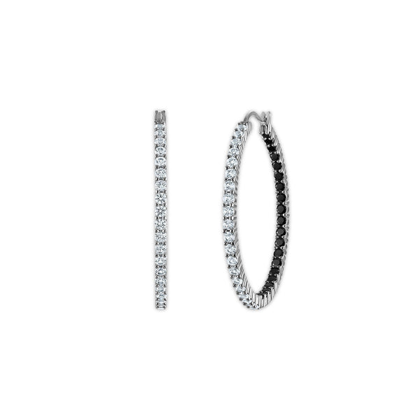 Black Blue Spinel Hoop Earrings in 925 Silver