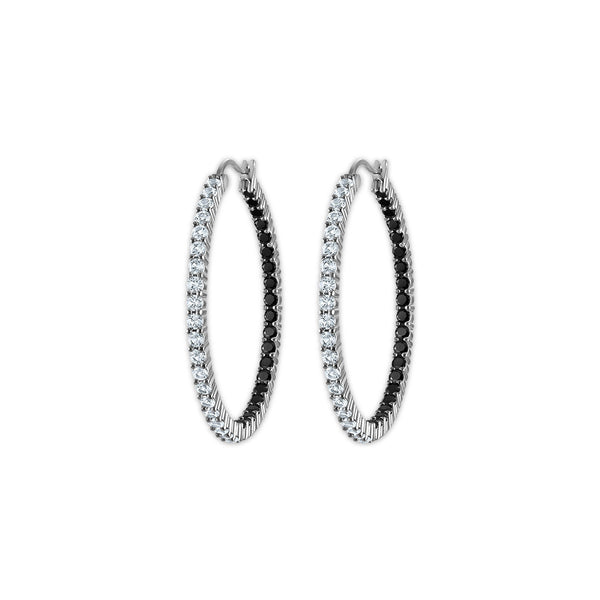 Black Blue Spinel Hoop Earrings in 925 Silver