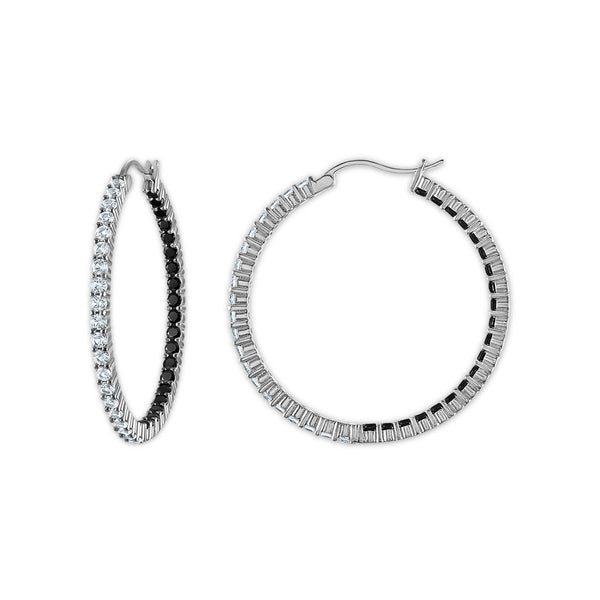 Black Blue Spinel Hoop Earrings in 925 Silver