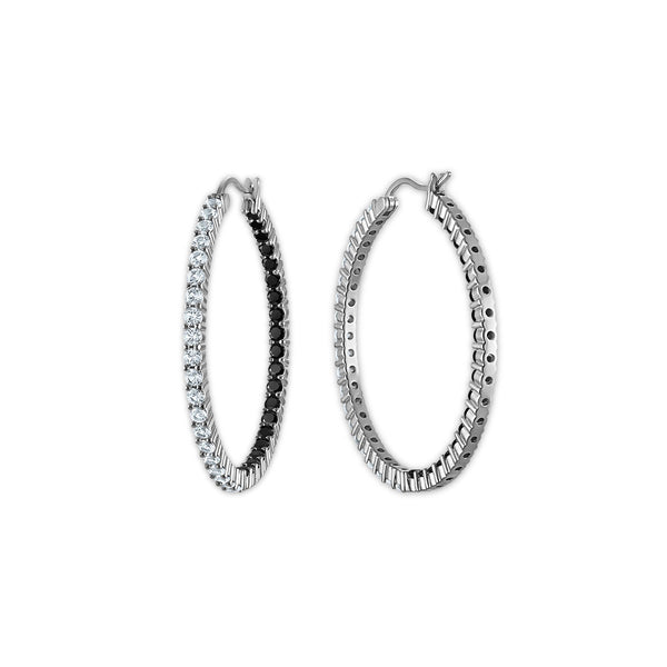 Black Blue Spinel Hoop Earrings in 925 Silver