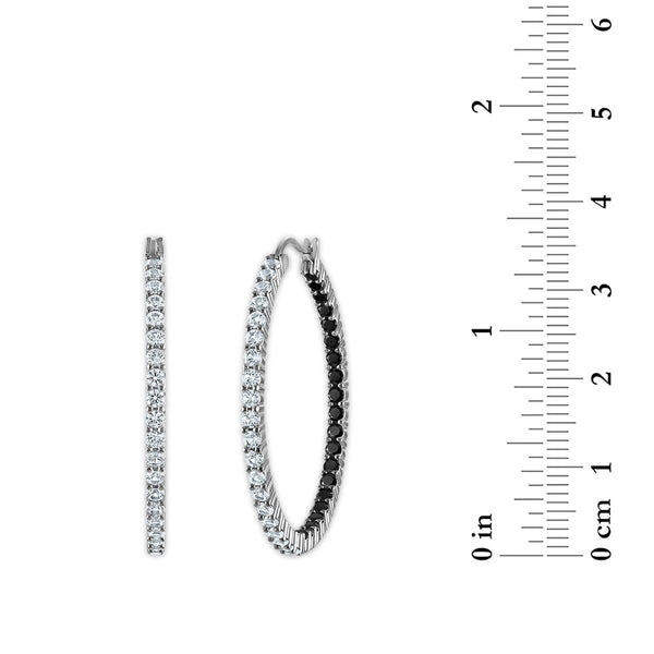 Black Blue Spinel Hoop Earrings in 925 Silver
