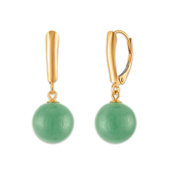 Round Jade Drop & Dangle Earrings in 14KT Yellow Gold