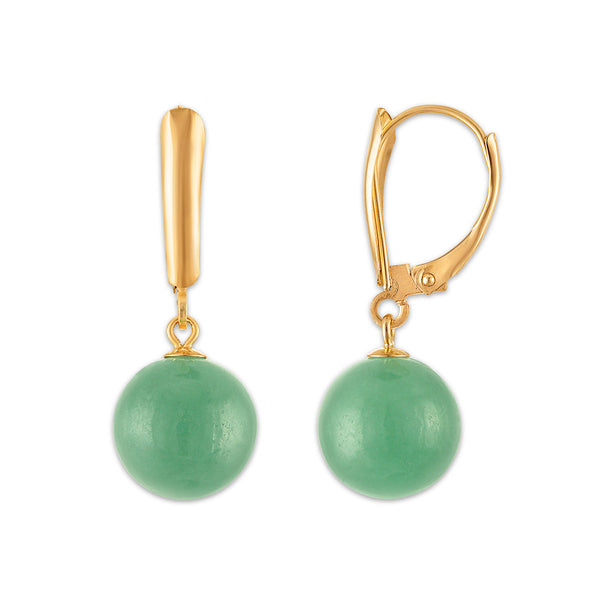 Round Jade Drop & Dangle Earrings in 14KT Yellow Gold
