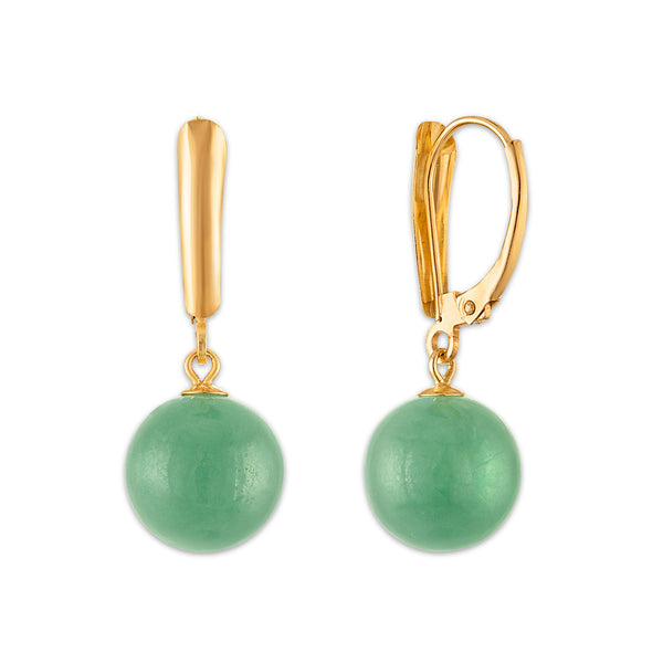 Round Jade Drop & Dangle Earrings in 14KT Yellow Gold